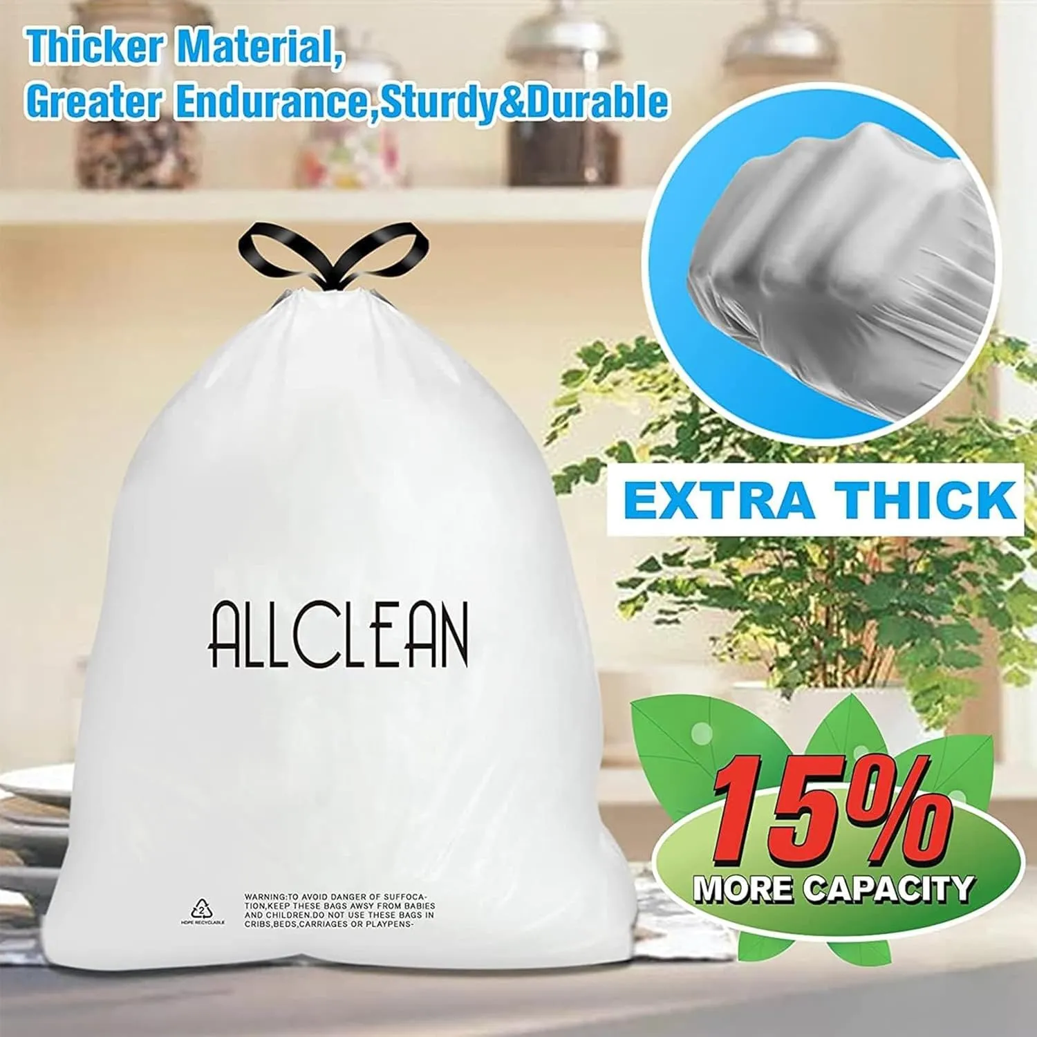 13 To 15 Gallon Trash Bags, Tall Kitchen Garbage Bags Drawstring, Ultra Strong Recyclable Trash Bags Unscented Trash Can Liners For Kitchen and Commercial 30 Count (Pake of 1)