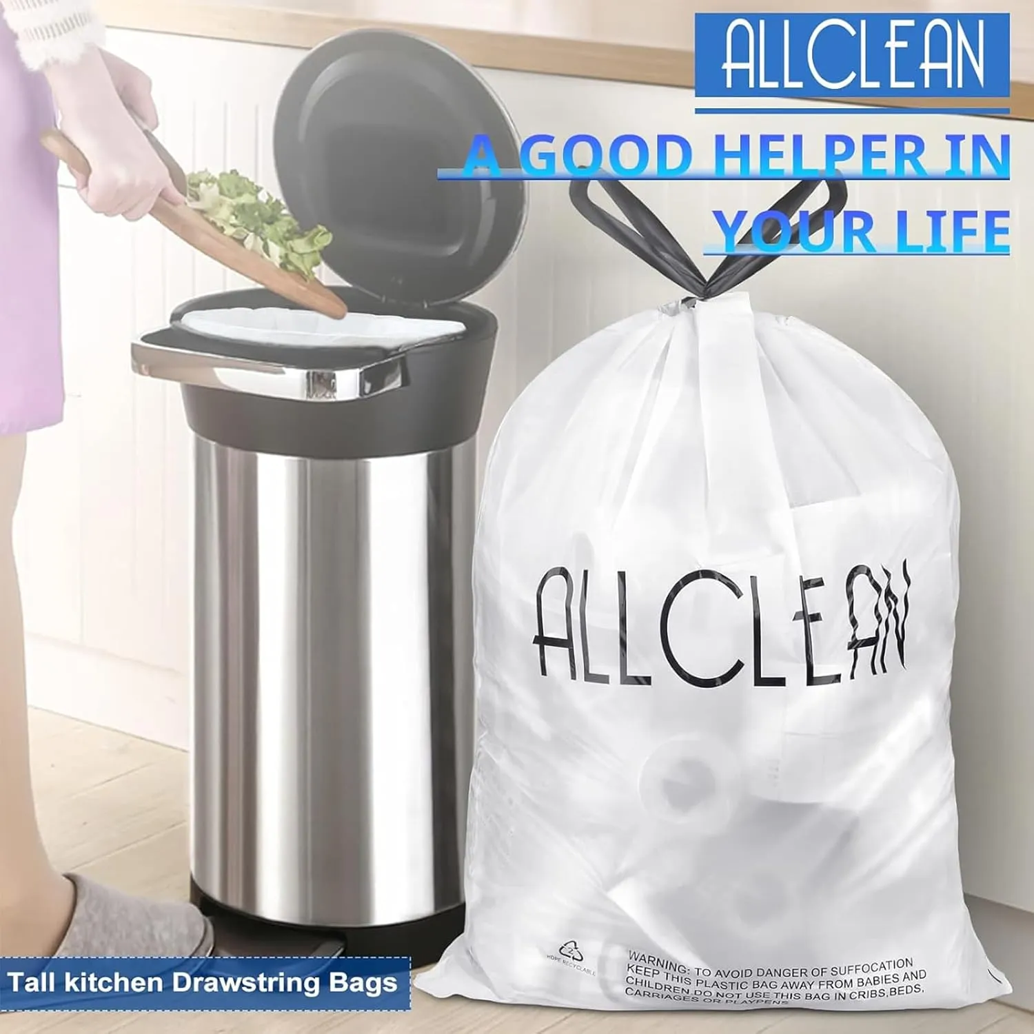 13 To 15 Gallon Trash Bags, Tall Kitchen Garbage Bags Drawstring, Ultra Strong Recyclable Trash Bags Unscented Trash Can Liners For Kitchen and Commercial 30 Count (Pake of 1)