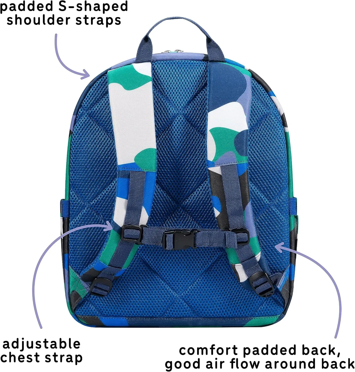 14" Kids Backpack for Girls and Boys Age 5-8 Years Old with Padded, and Adjustable Shoulder Straps - Camouflage (Blue/Green)