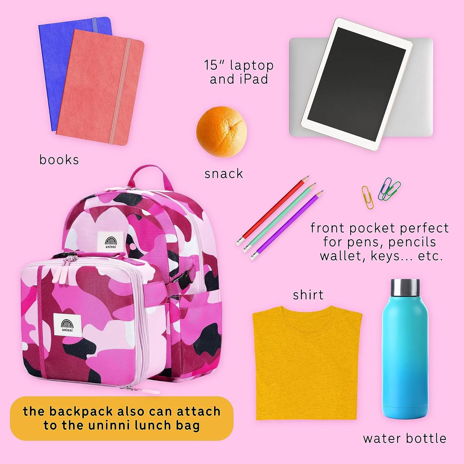 14" Kids Backpack for Girls and Boys Age 5-8 Years Old with Padded, and Adjustable Shoulder Straps - Camouflage (Fuchsia/Pink)
