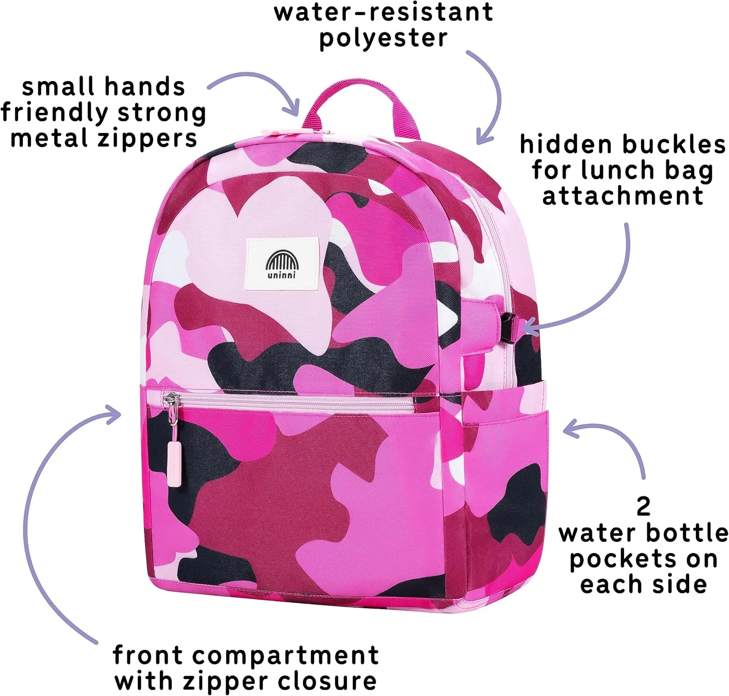 14" Kids Backpack for Girls and Boys Age 5-8 Years Old with Padded, and Adjustable Shoulder Straps - Camouflage (Fuchsia/Pink)