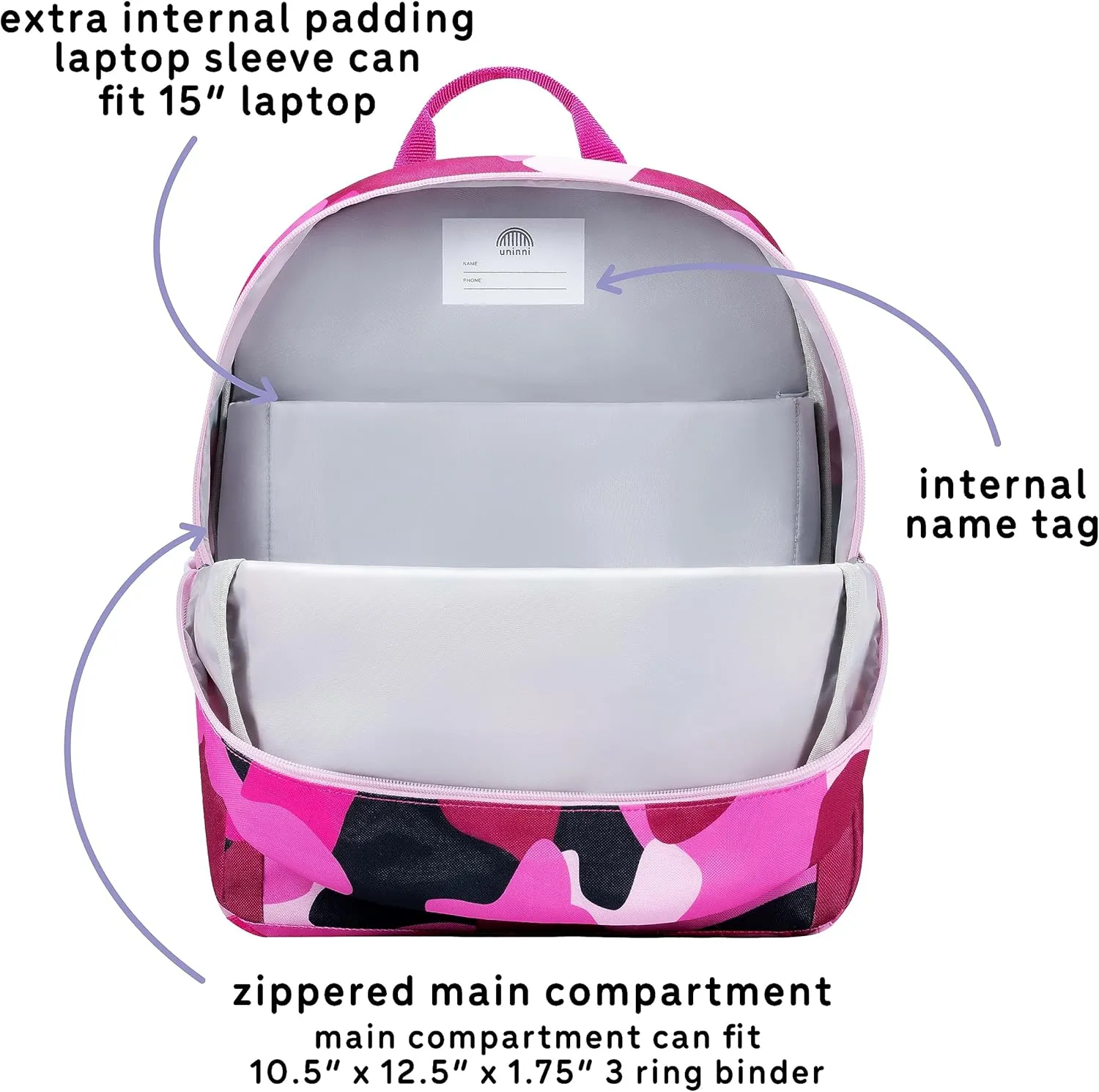 14" Kids Backpack for Girls and Boys Age 5-8 Years Old with Padded, and Adjustable Shoulder Straps - Camouflage (Fuchsia/Pink)