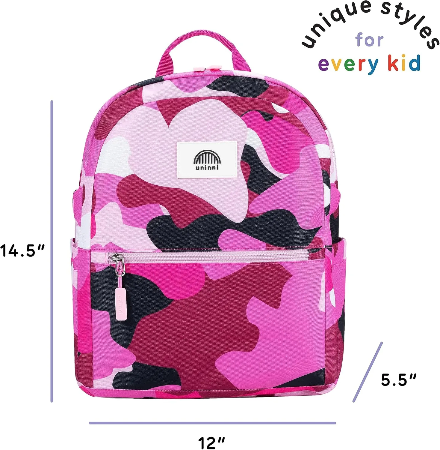 14" Kids Backpack for Girls and Boys Age 5-8 Years Old with Padded, and Adjustable Shoulder Straps - Camouflage (Fuchsia/Pink)