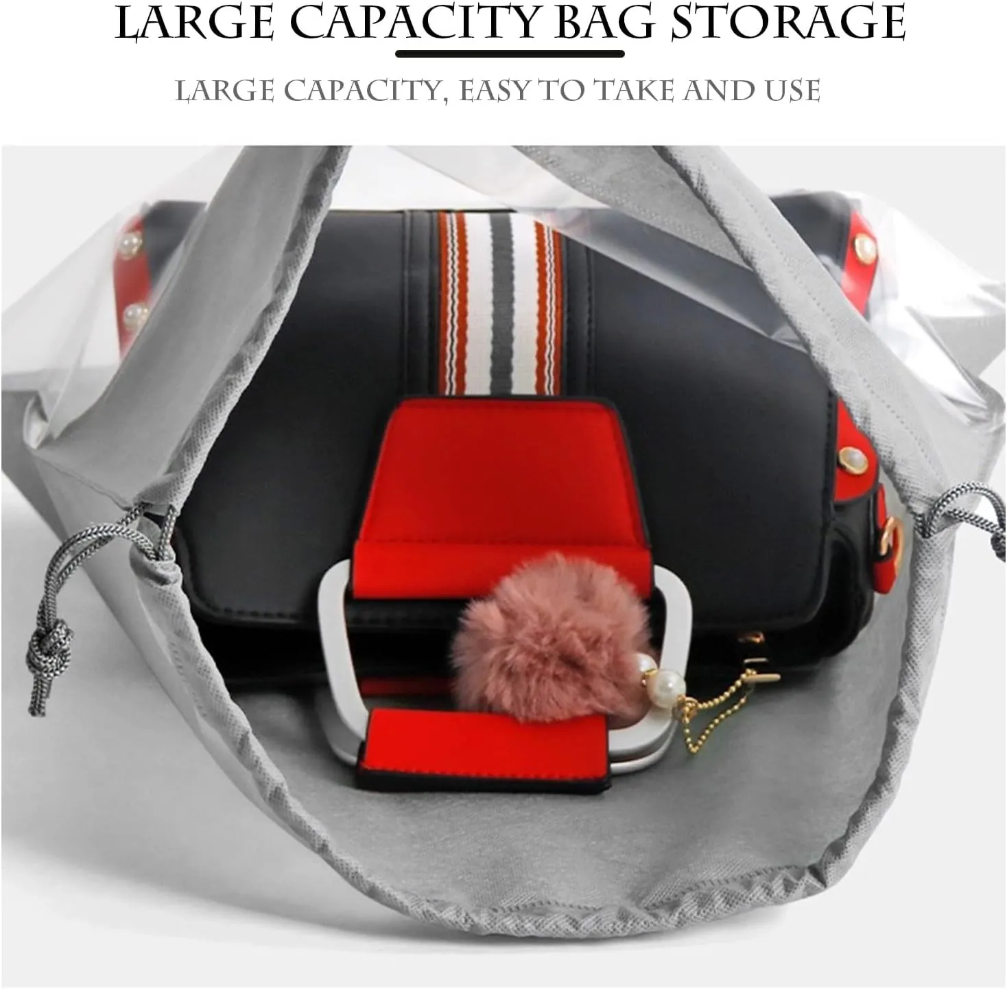 15 Packs Dust Bags for Black Handbags, Clear Black Handbag and Purse Storage Organizer, 14"x14" / 35x35 cm Non-Woven Drawstring Cover with Window