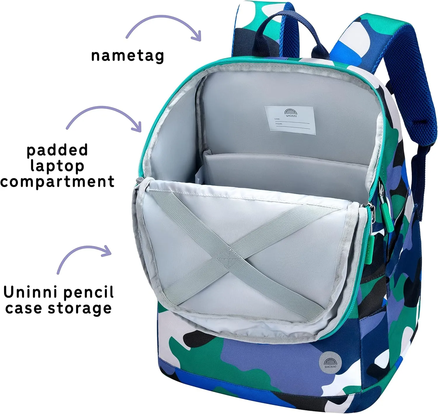 16" Kid's Backpack for Girls and Boys Age 6  with Padded, and Adjustable Shoulder Straps. Fits for Height 3'9" Above Kids (Camouflage Blue/Green)