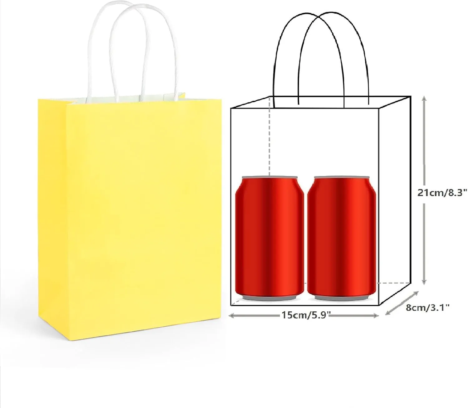 25pcs Paper Bags with Handles. Small Gift Bags Party Favor Bags Goodie Bags Shopping Bags. Gift Bags with Handles Bulk for Birthday Wedding Retail Business Festivals Arts DIY Crafts 5.9x3.1x8.3 (Yellow/25pcs)
