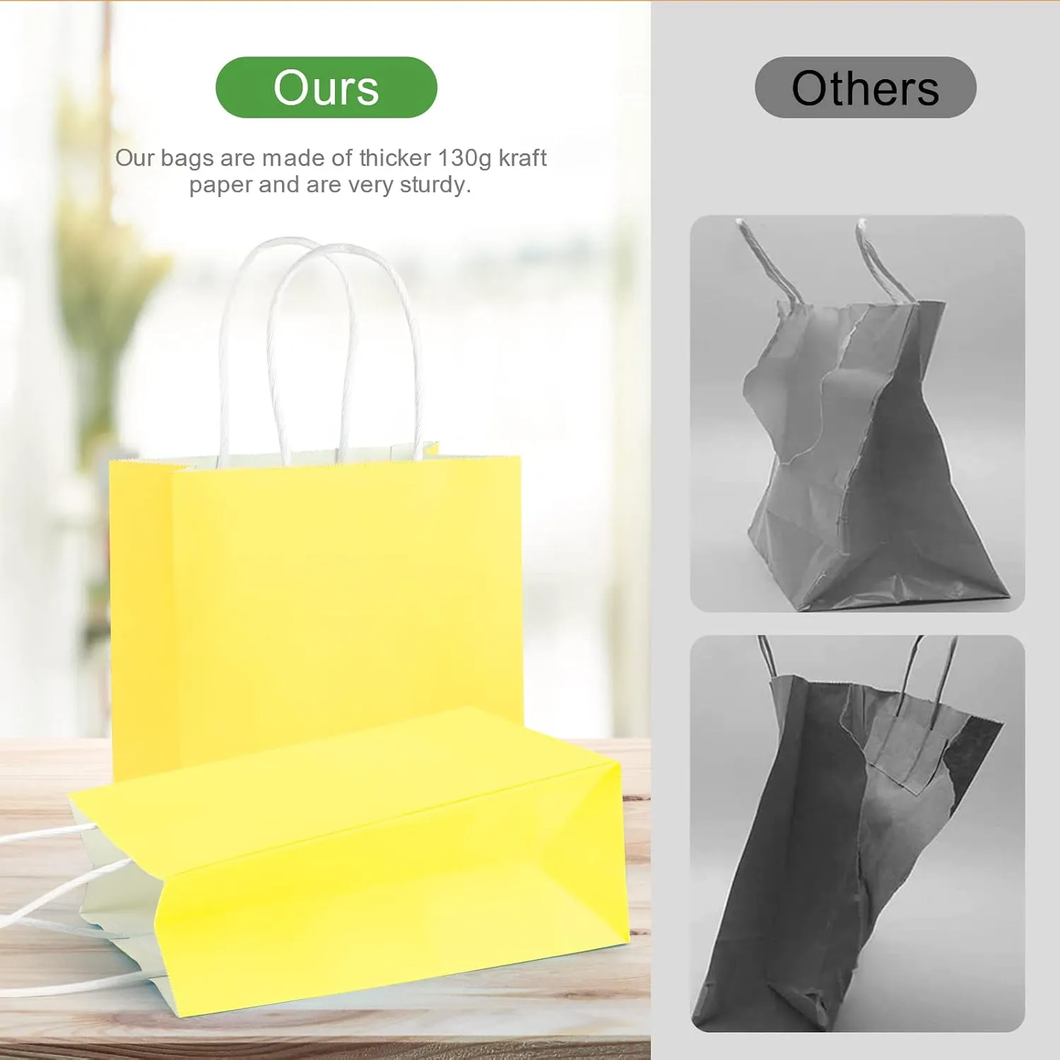 25pcs Paper Bags with Handles. Small Gift Bags Party Favor Bags Goodie Bags Shopping Bags. Gift Bags with Handles Bulk for Birthday Wedding Retail Business Festivals Arts DIY Crafts 5.9x3.1x8.3 (Yellow/25pcs)