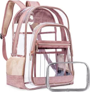 2pcs Clear Backpack for School Stadium Approved Transparent Bookbag See Through Student Teen (Rose Gold)