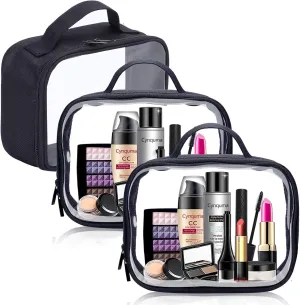 3Pack Clear Makeup Bags,Clear Toiletry Bag with Zipper Handle,PVC Translucent Cosmetic Bag,Waterproof Clear Travel Bags,Portable Toiletry Carry Pouch Clear Cosmetic Makeup Bag for Vacation Bathroom