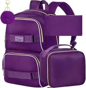 3Pcs Backpack for Girls Boys, 17 Inches Women Men School Bookbag Set for Teens College, Laptop Backpacks with Lunch Box