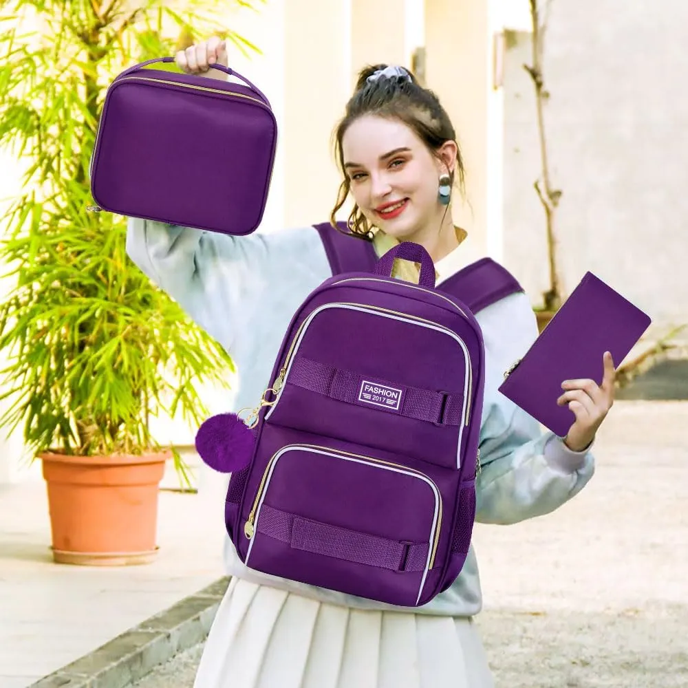 3Pcs Backpack for Girls Boys, 17 Inches Women Men School Bookbag Set for Teens College, Laptop Backpacks with Lunch Box