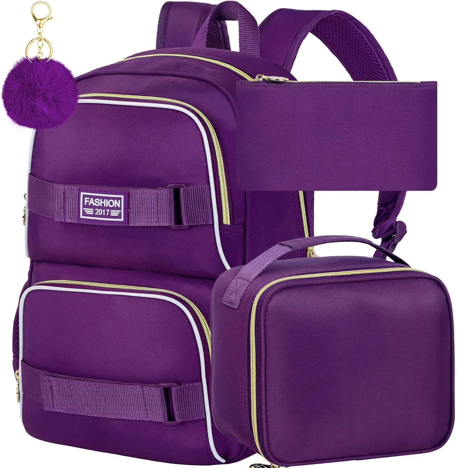3Pcs Backpack for Girls Boys, 17 Inches Women Men School Bookbag Set for Teens College, Laptop Backpacks with Lunch Box