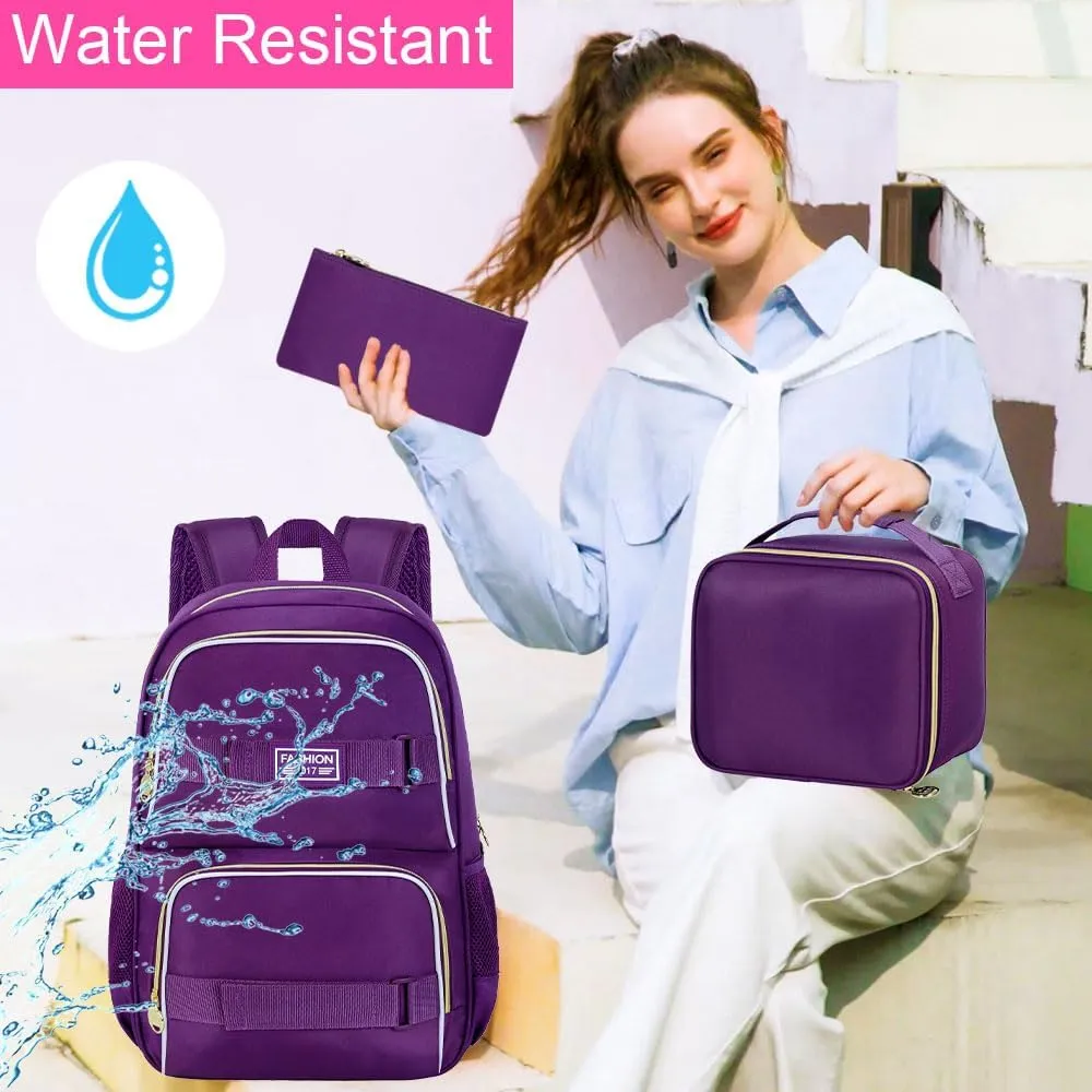 3Pcs Backpack for Girls Boys, 17 Inches Women Men School Bookbag Set for Teens College, Laptop Backpacks with Lunch Box