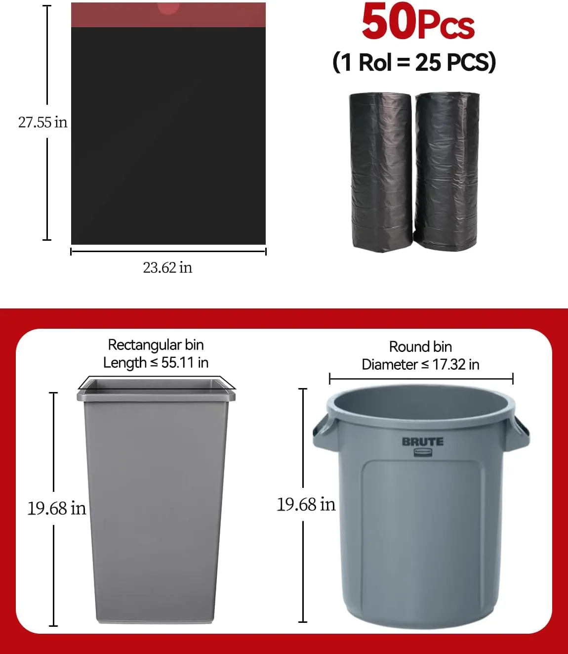 50 Count 13 Gallon tall kitchen trash bags Large garbage bags with drawstring Ultra Strong Thick Plastic trash can liners for Home Office bathroom Bedroom Unscented 13Gallon (Black,50 Count)