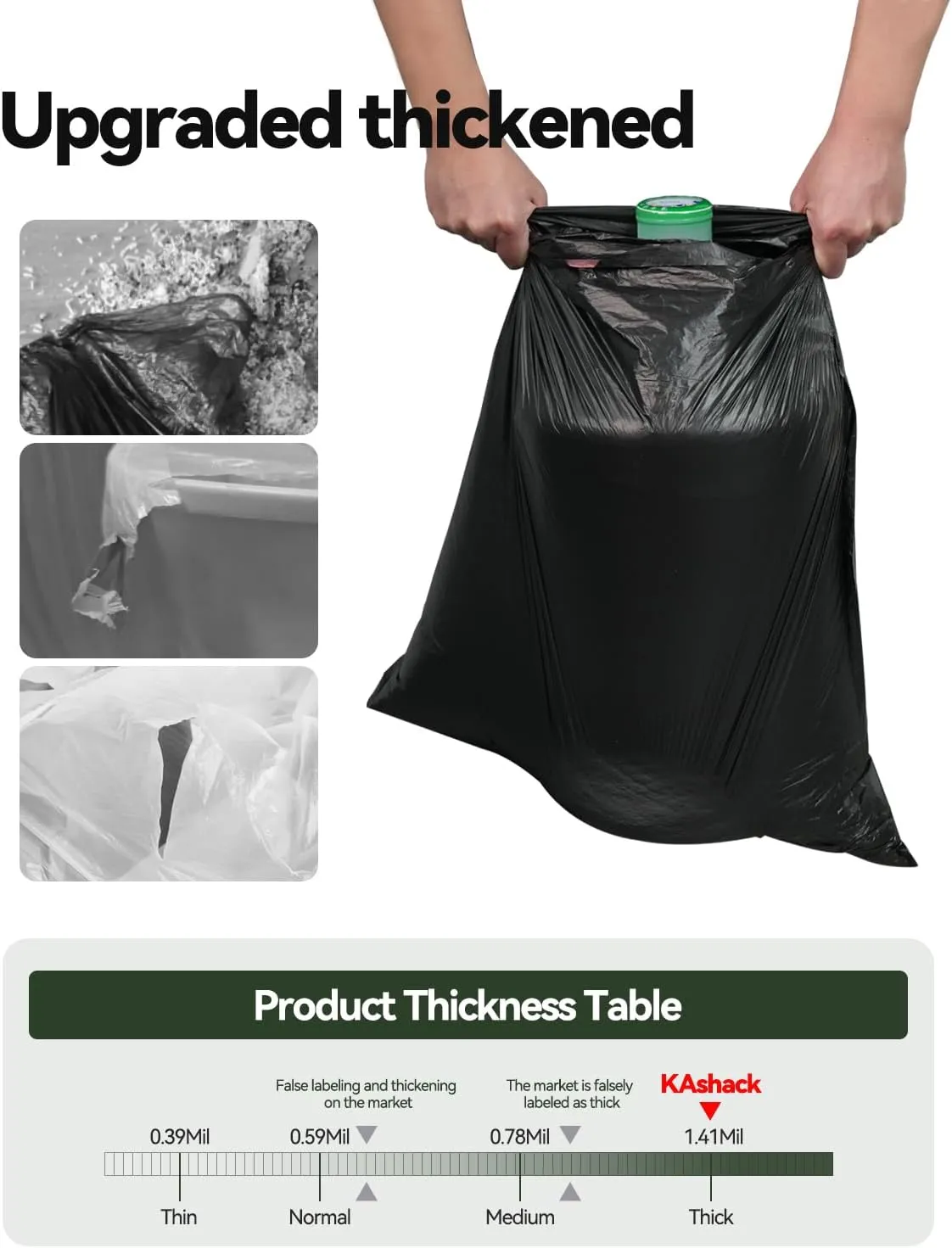 50 Count 13 Gallon tall kitchen trash bags Large garbage bags with drawstring Ultra Strong Thick Plastic trash can liners for Home Office bathroom Bedroom Unscented 13Gallon (Black,50 Count)