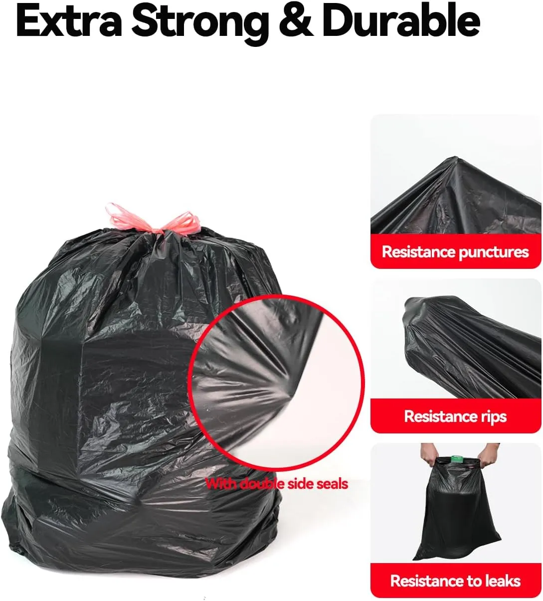 50 Count 13 Gallon tall kitchen trash bags Large garbage bags with drawstring Ultra Strong Thick Plastic trash can liners for Home Office bathroom Bedroom Unscented 13Gallon (Black,50 Count)