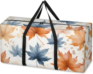 Abstract Maple Leaves Extra Large Moving Bags Heavy Duty Storage Bags Watercolor Leaves Cloth Wrap Around Handles Double Zipper Reusable Convenient Foldable Storage Tote for Travel Camping Space Save