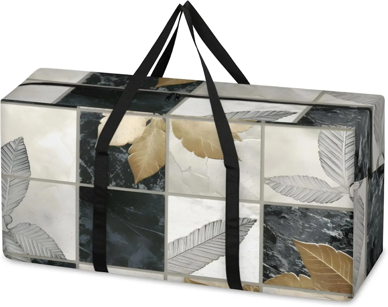 Abstract Marble Extra Large Moving Bags Heavy Duty Storage Bags Leaves Cloth Wrap Around Handles Double Zipper Reusable Convenient Foldable Storage Tote for Travel Camping Space Save