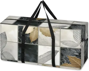 Abstract Marble Extra Large Moving Bags Heavy Duty Storage Bags Leaves Cloth Wrap Around Handles Double Zipper Reusable Convenient Foldable Storage Tote for Travel Camping Space Save