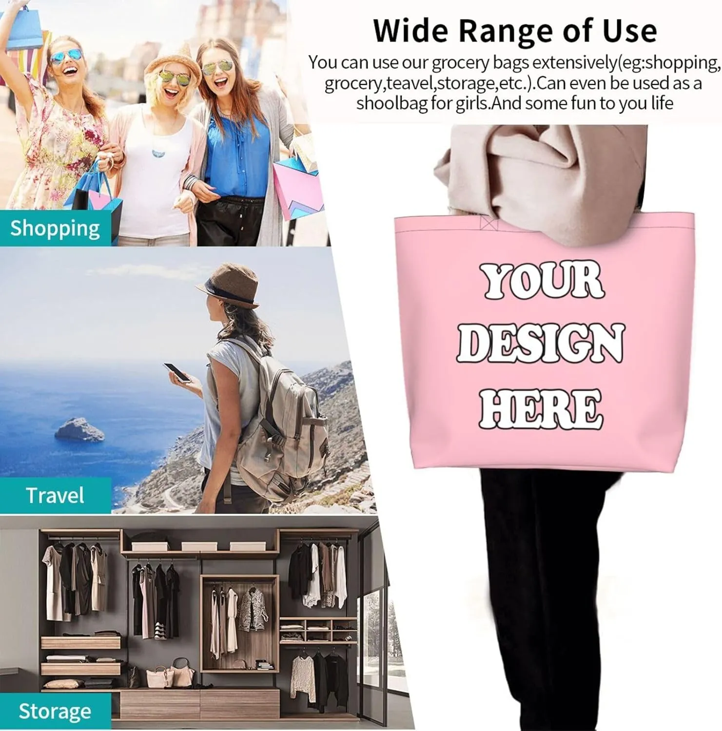 Abybela Custom Tote Bags with Team Logo Text Picture for Women Personalized Shopping Handmade Totes