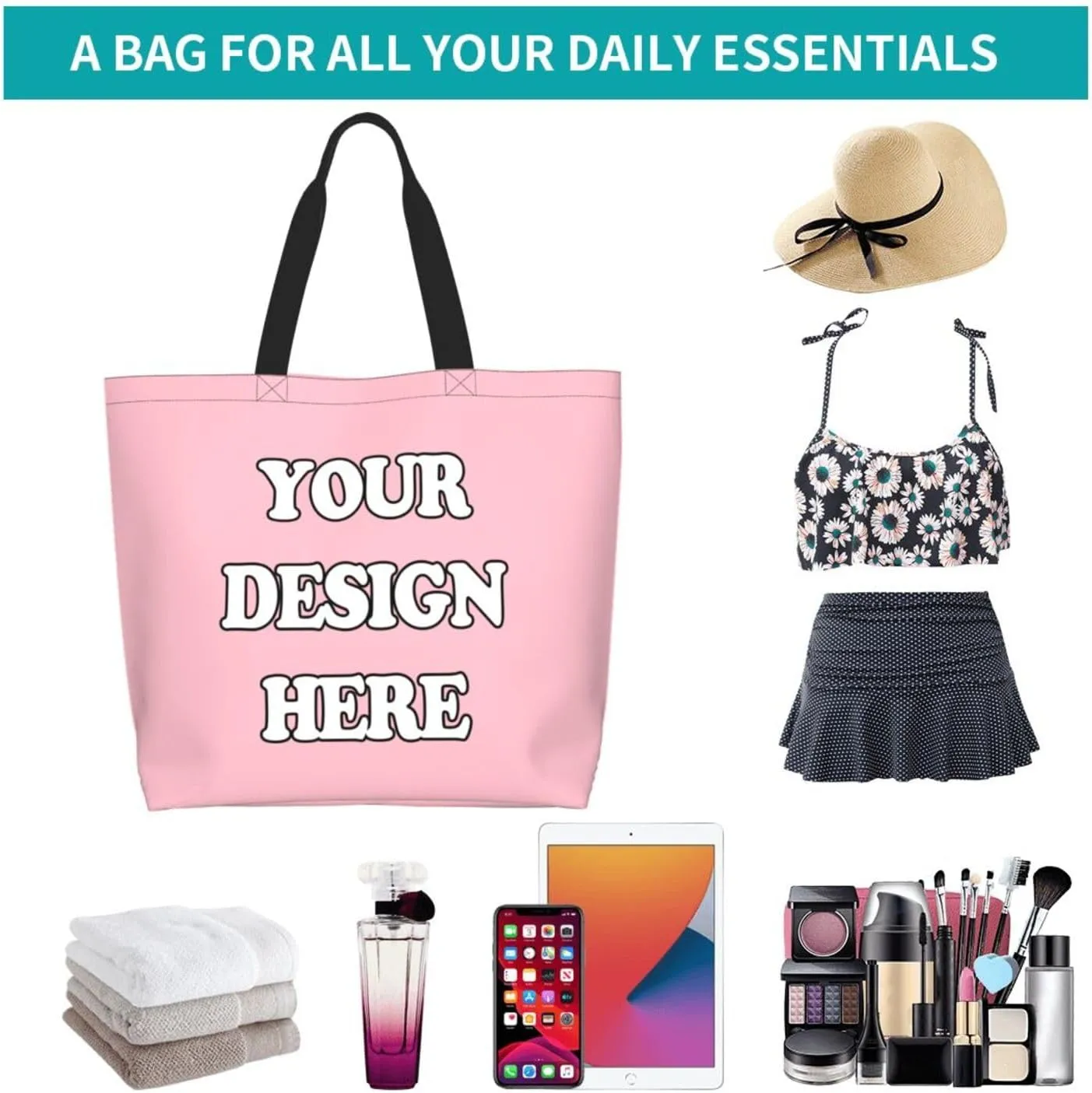 Abybela Custom Tote Bags with Team Logo Text Picture for Women Personalized Shopping Handmade Totes