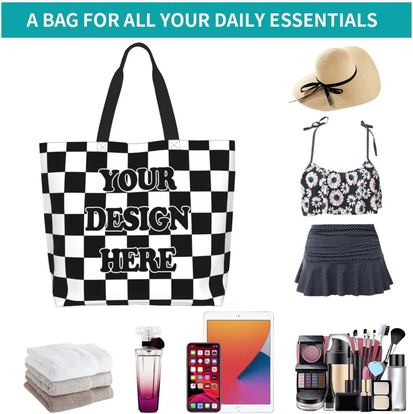 Abybela Custom Tote Bags with Team Logo Text Picture for Women Personalized Shopping Handmade Totes