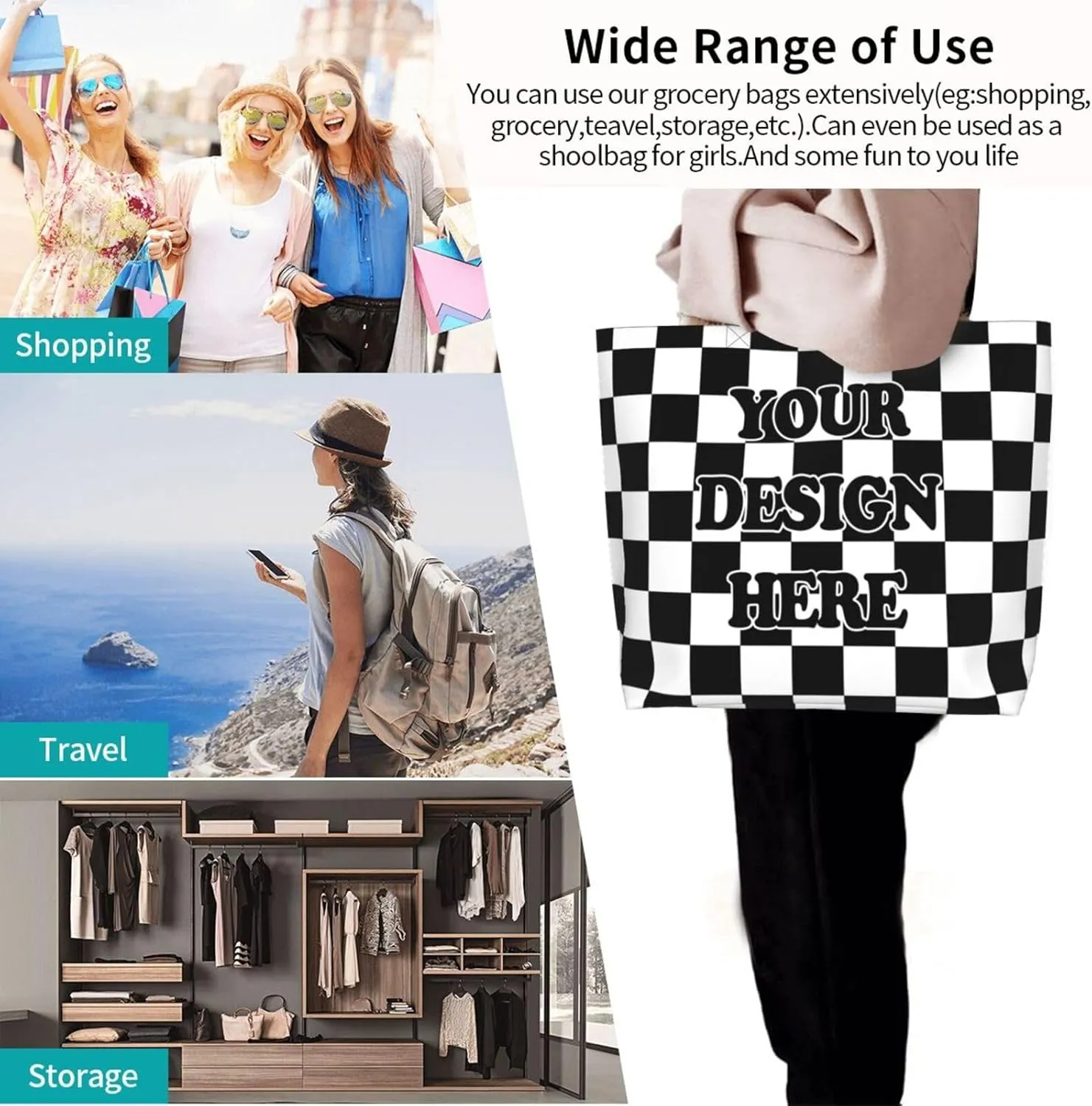 Abybela Custom Tote Bags with Team Logo Text Picture for Women Personalized Shopping Handmade Totes