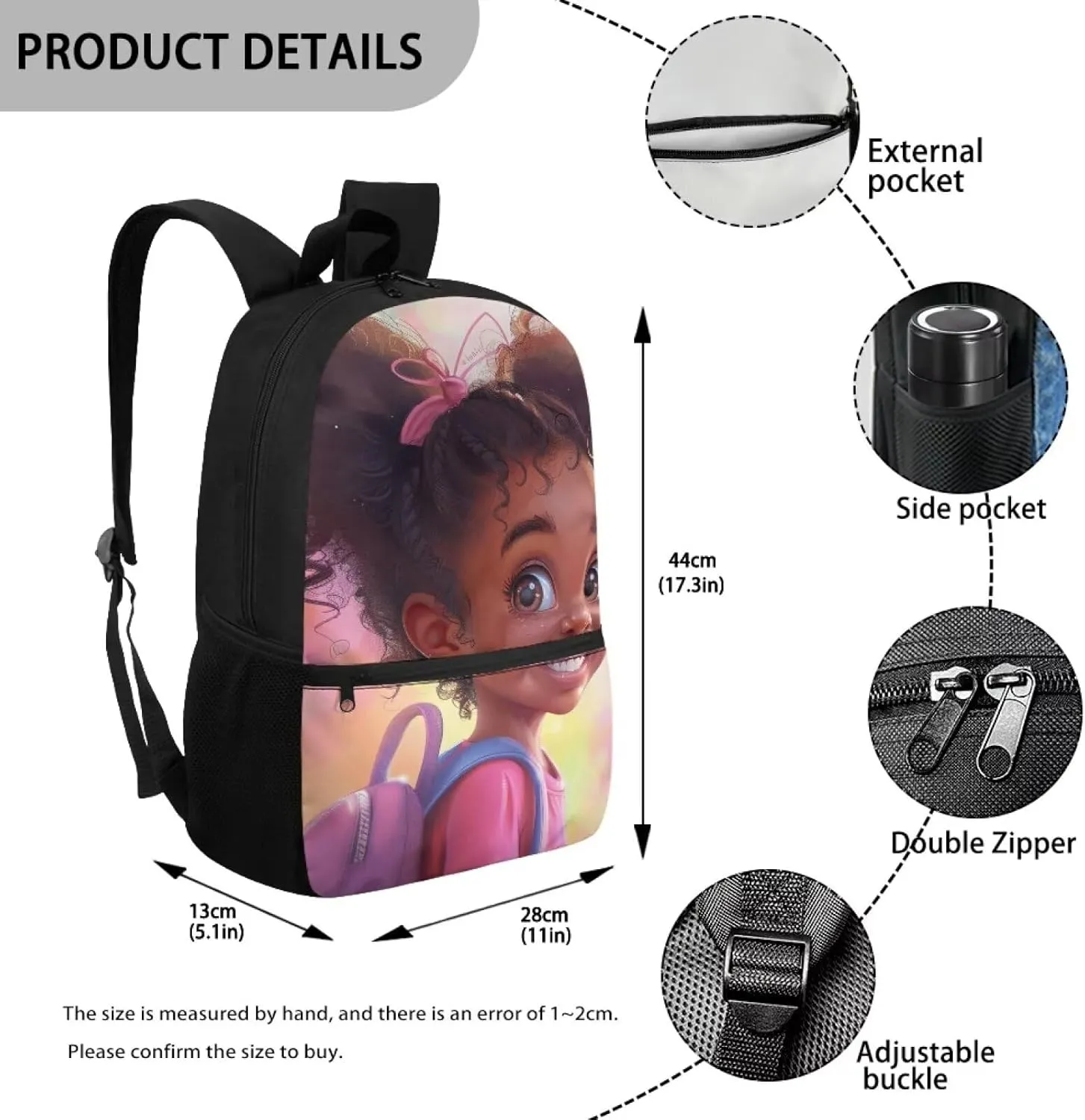African Cute Girl Kids Backpacks for Girls Preschool School Bags Lightweight School Bookbag, 17 Inch Bookbags Bagpack Large Capacity Daypack Backpacks Shoulder Bags Satchel