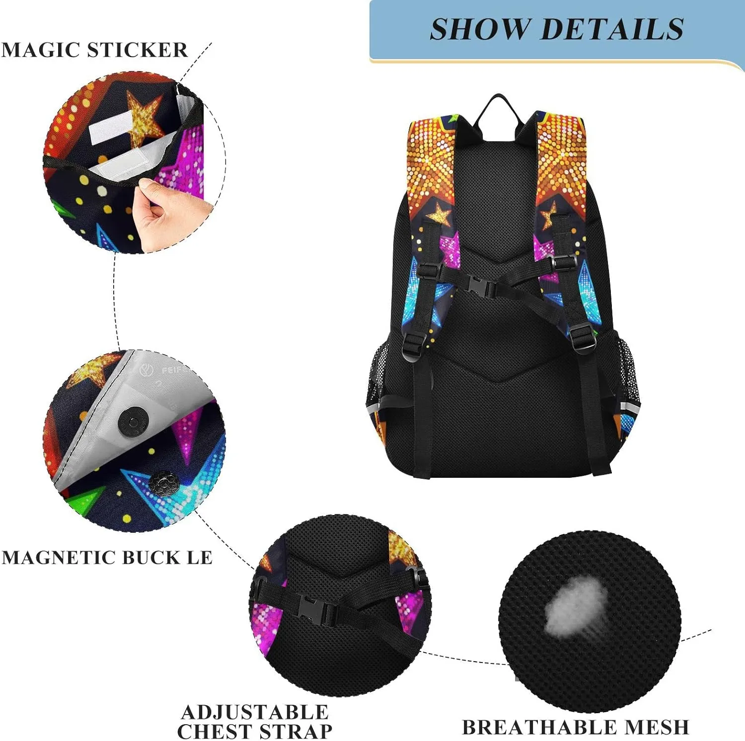 ALAZA Colorful Orange Bule Green Star Backpacks Travel Laptop Backpack
