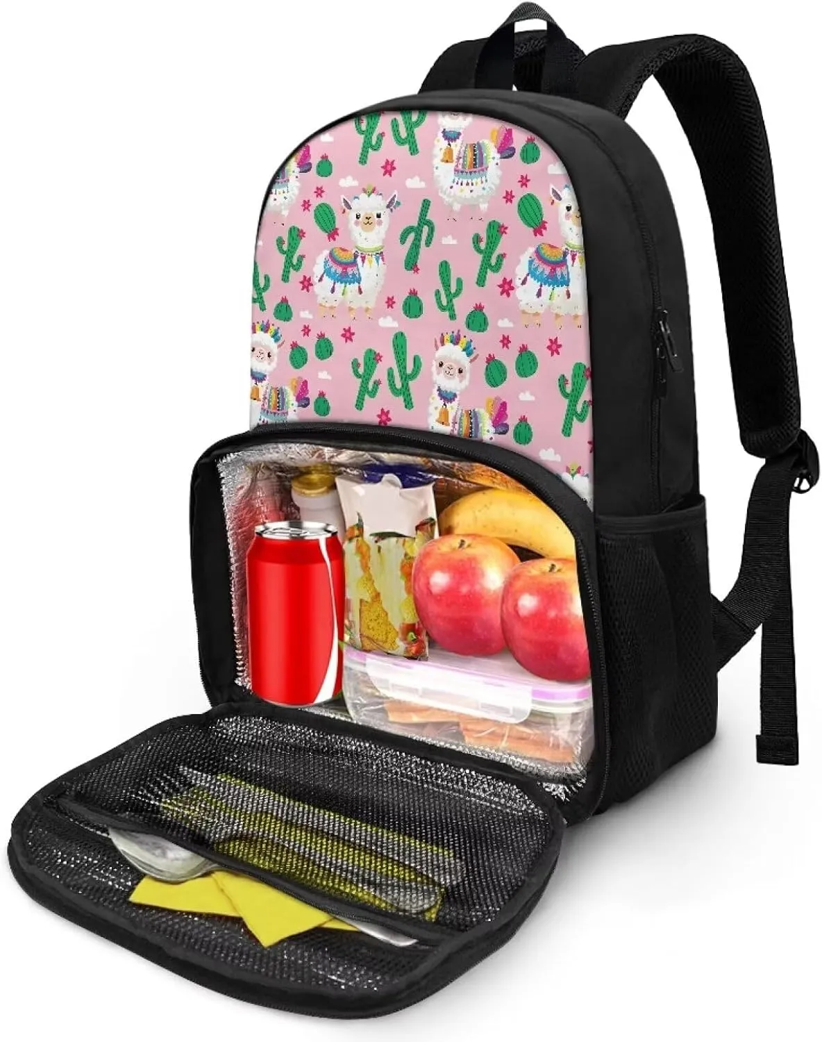 Alpaca Cactus Insulated Cooler Backpack for Men Woman Cute School Backpacks with Work Backpack Daypack Kindergarten Preschool Kids Lunch Backpacks, Back to School Supplies