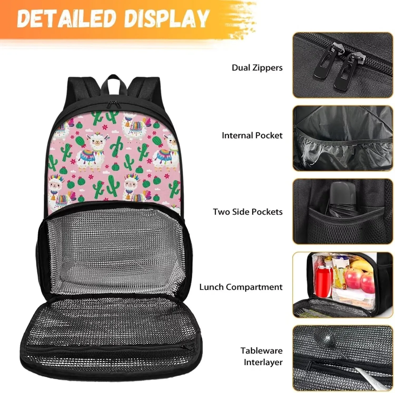 Alpaca Cactus Insulated Cooler Backpack for Men Woman Cute School Backpacks with Work Backpack Daypack Kindergarten Preschool Kids Lunch Backpacks, Back to School Supplies