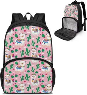 Alpaca Cactus Insulated Cooler Backpack for Men Woman Cute School Backpacks with Work Backpack Daypack Kindergarten Preschool Kids Lunch Backpacks, Back to School Supplies