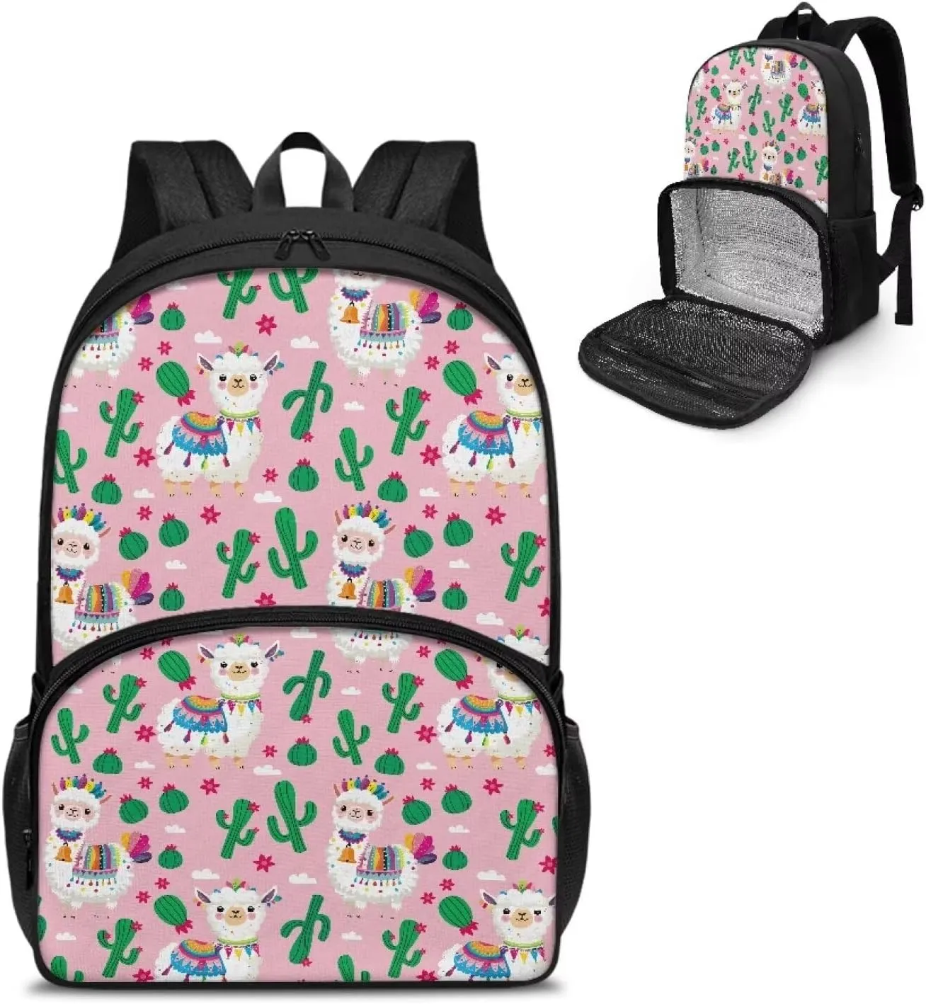 Alpaca Cactus Insulated Cooler Backpack for Men Woman Cute School Backpacks with Work Backpack Daypack Kindergarten Preschool Kids Lunch Backpacks, Back to School Supplies