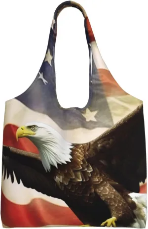 American Flag Fly Eagle print Canvas Tote Bags For Women Large Capacity Reusable Grocery Bags Shoulder Bag For Work Outdoor Travel