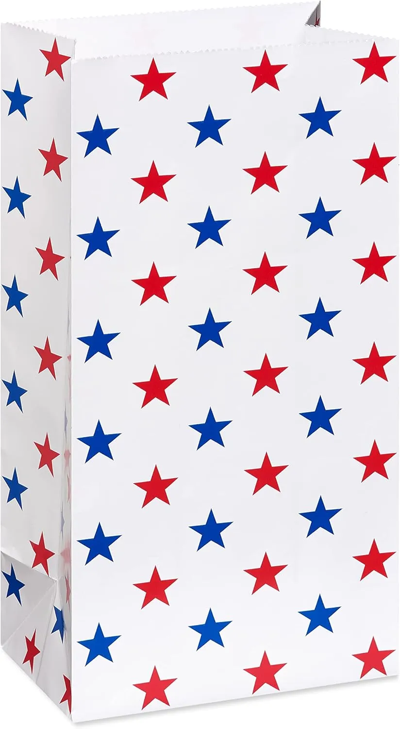 American Greetings 10" Large Patriotic Gift Bags, Red, White and Blue (16-Count)