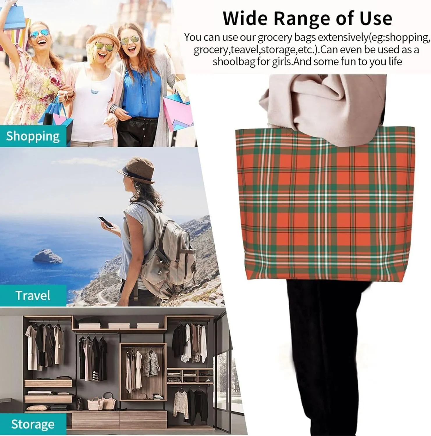 Ancient Tartan Tote Bag For Women Weekender Travel Bag Reusable Grocery Bags Large Totes Handbags