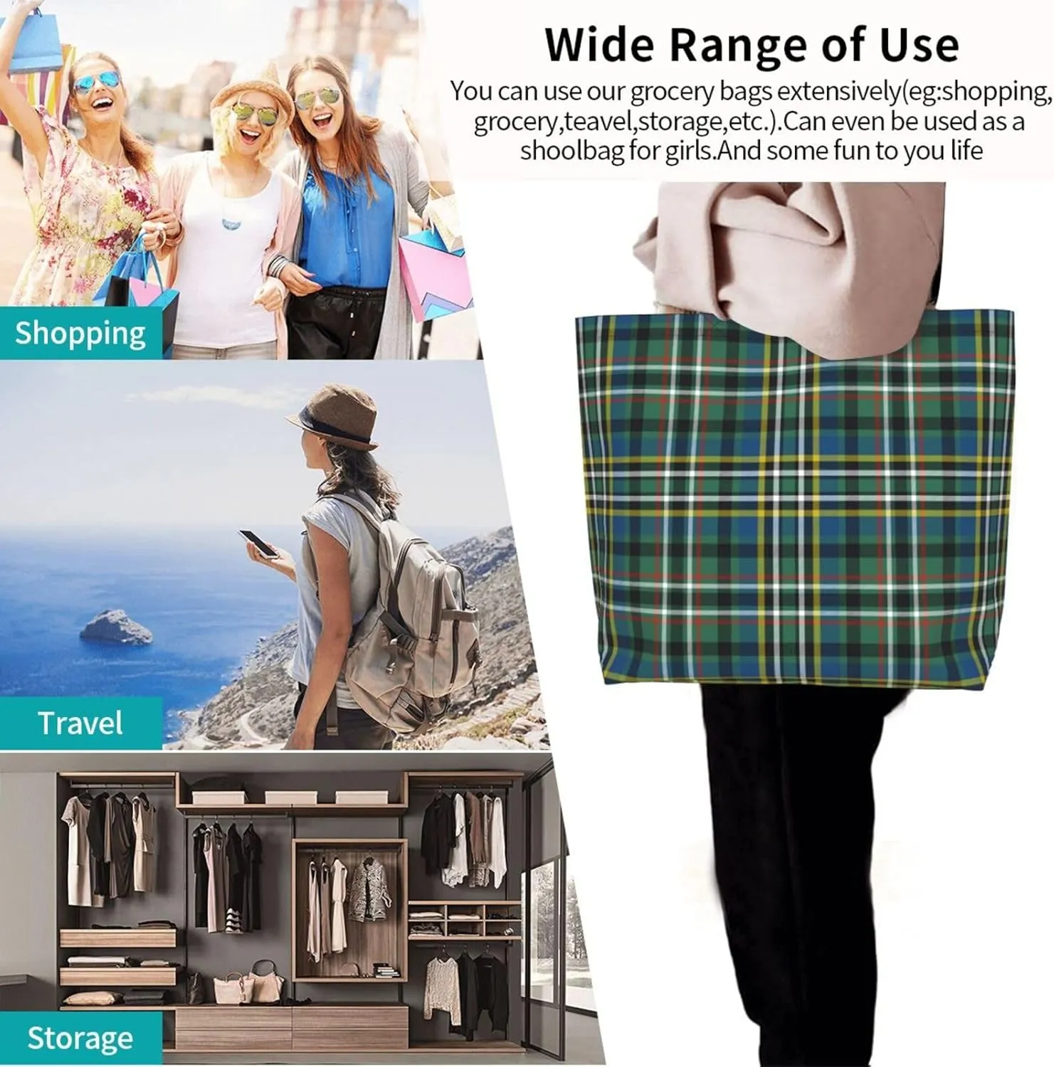 Ancient Tartan Tote Bag For Women Weekender Travel Bag Reusable Grocery Bags Large Totes Handbags