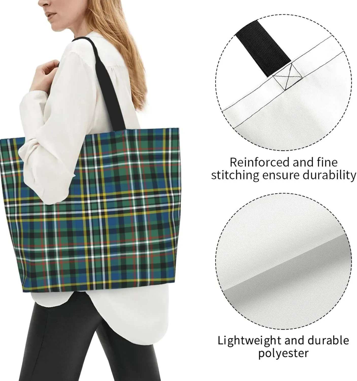 Ancient Tartan Tote Bag For Women Weekender Travel Bag Reusable Grocery Bags Large Totes Handbags