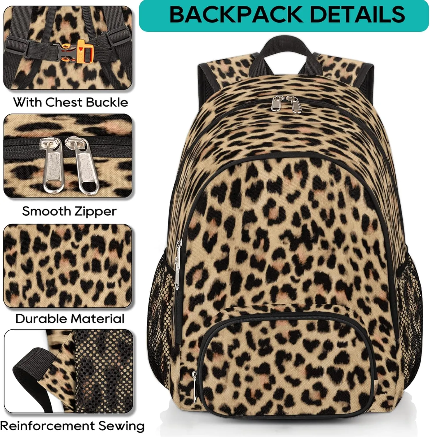 Animal Print Backpacks for Travel Laptop Backpack Waterproof School Backpack with Laptop Compartment & Multiple Pockets Leopard Skin Casual Daypack College Bookbag