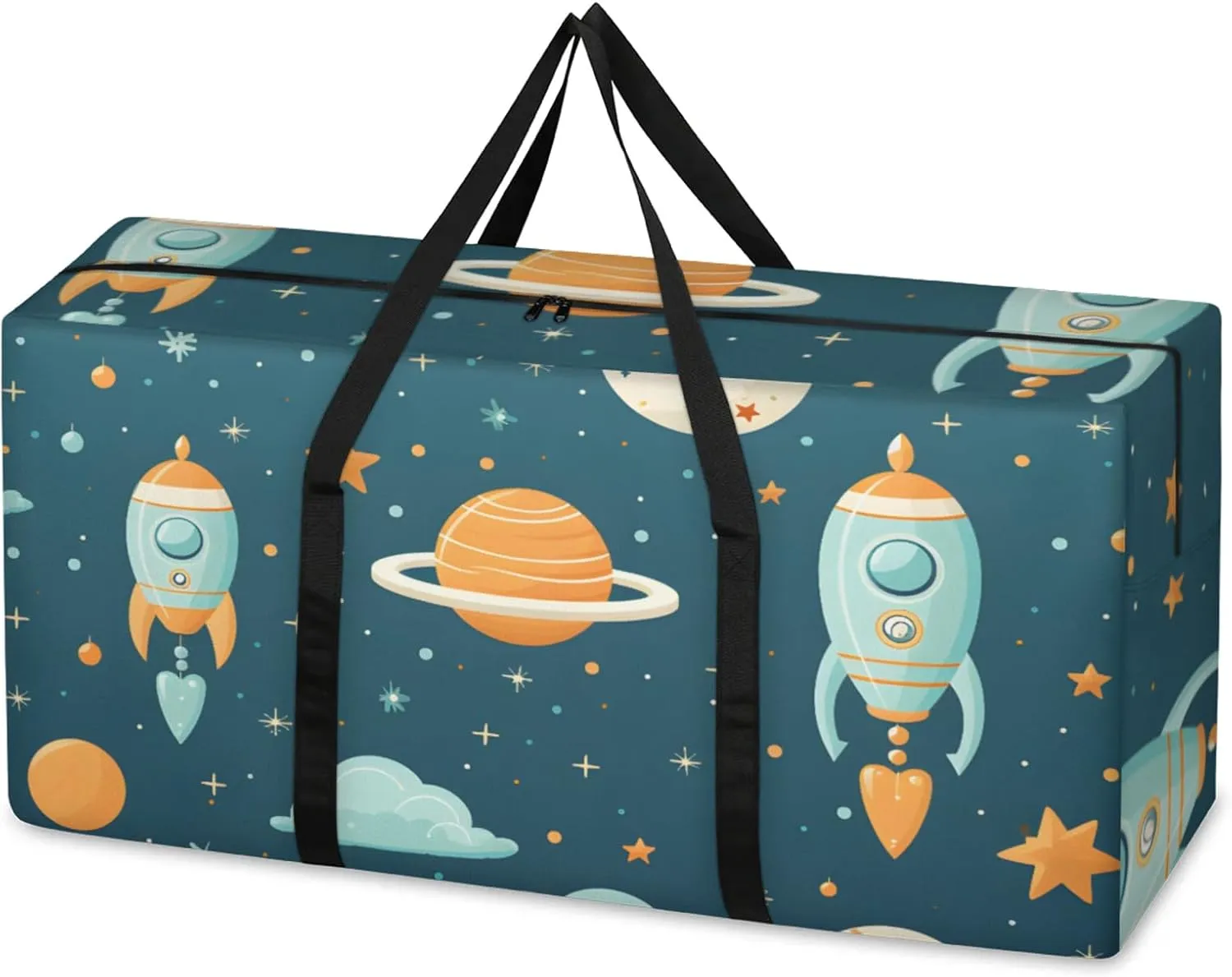 Artistic Galaxy Extra Large Moving Bags Heavy Duty Storage Bags Cartoon Galaxy Cloth Wrap Around Handles Double Zipper Reusable Convenient Foldable Storage Tote for Travel Camping Space Save