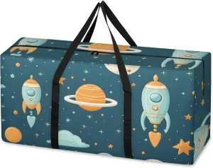 Artistic Galaxy Extra Large Moving Bags Heavy Duty Storage Bags Cartoon Galaxy Cloth Wrap Around Handles Double Zipper Reusable Convenient Foldable Storage Tote for Travel Camping Space Save