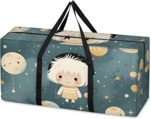 Artistic Galaxy Extra Large Moving Bags Heavy Duty Storage Bags Cute Galaxy Cloth Wrap Around Handles Double Zipper Reusable Convenient Foldable Storage Tote for Travel Camping Space Save