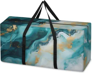Artistic Marble Extra Large Moving Bags Heavy Duty Storage Bags Indigo Blue Marble Cloth Wrap Around Handles Double Zipper Reusable Convenient Foldable Storage Tote for Travel Camping Space Save