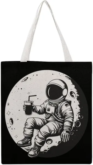 Astronaut Moon Space Canvas Tote Bag Casual Handbags Grocery Shopping Purses Work Bag for Women