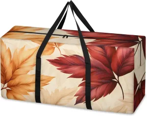 Autumn Maple Leaves Extra Large Moving Bags Heavy Duty Storage Bags Graffiti Leaves Cloth Wrap Around Handles Double Zipper Reusable Convenient Foldable Storage Tote for Travel Camping Space Save