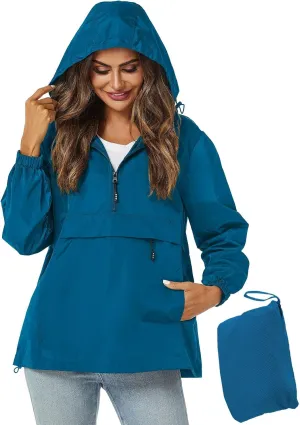 Avoogue Womens Rain Jacket with Hood,Pullover,Packable,Lightweight,Windbreaker,Waterproof,Breathable.