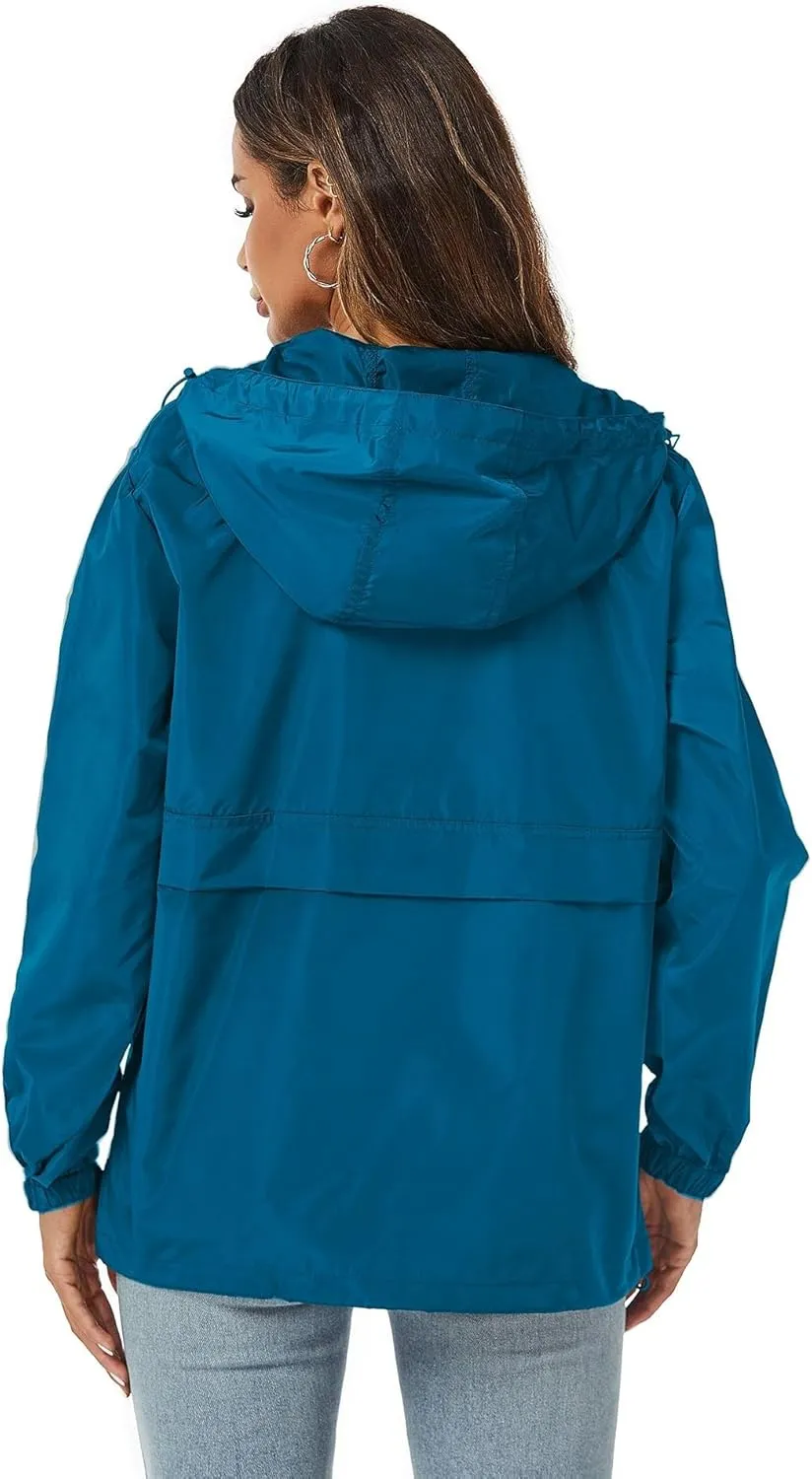 Avoogue Womens Rain Jacket with Hood,Pullover,Packable,Lightweight,Windbreaker,Waterproof,Breathable.