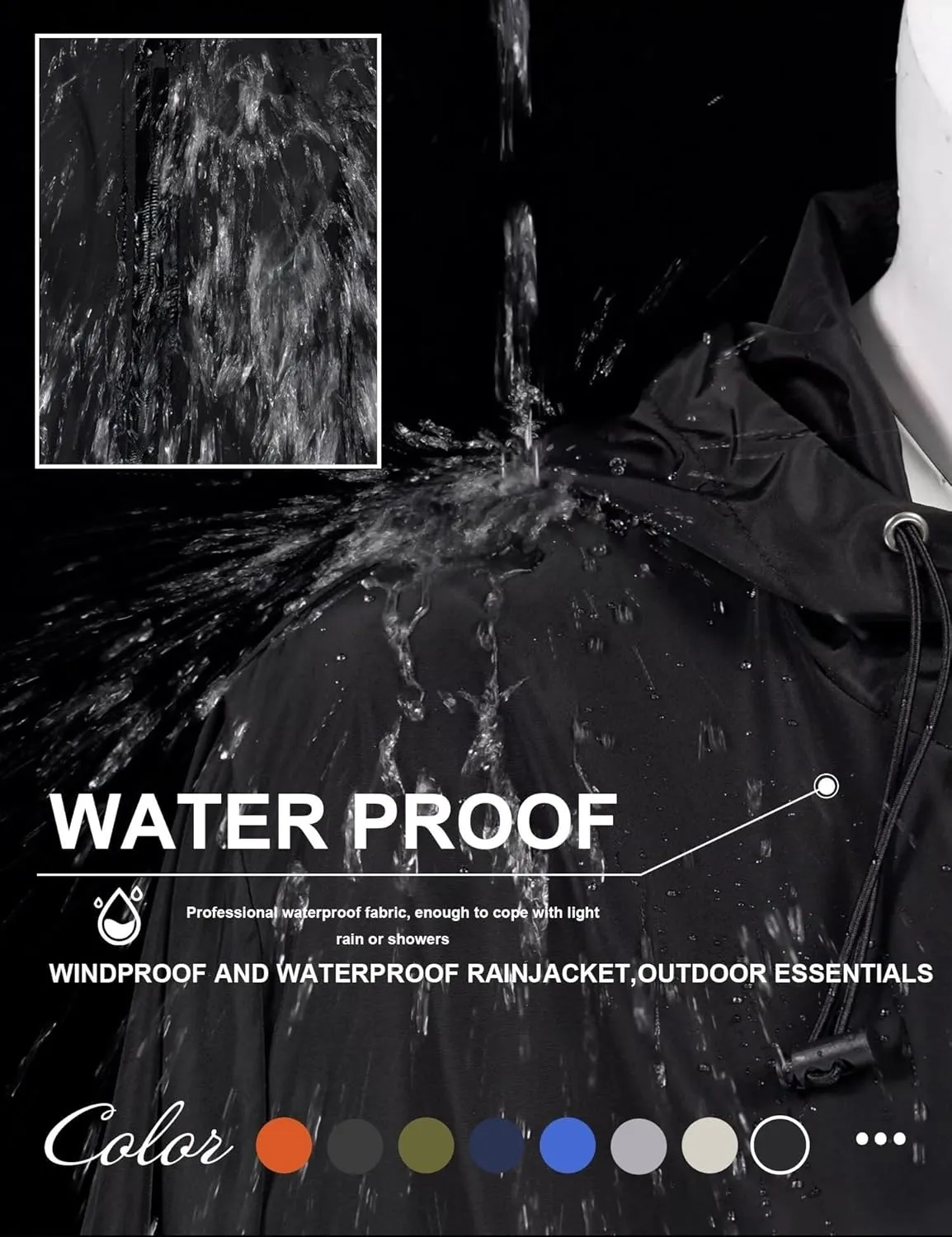Avoogue Womens Rain Jacket with Hood,Pullover,Packable,Lightweight,Windbreaker,Waterproof,Breathable.