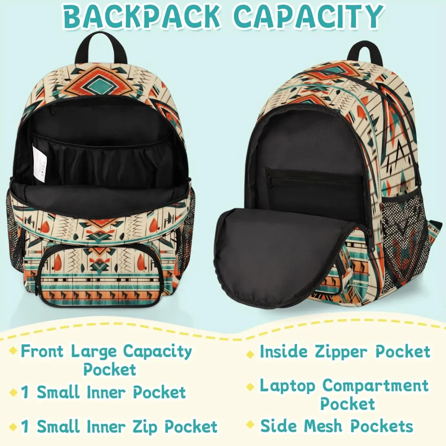 Aztec Backpacks for Boys Girls Travel Laptop Backpack Waterproof School Backpack with Laptop Compartment Teens Backpack Casual Daypack College Bookbag