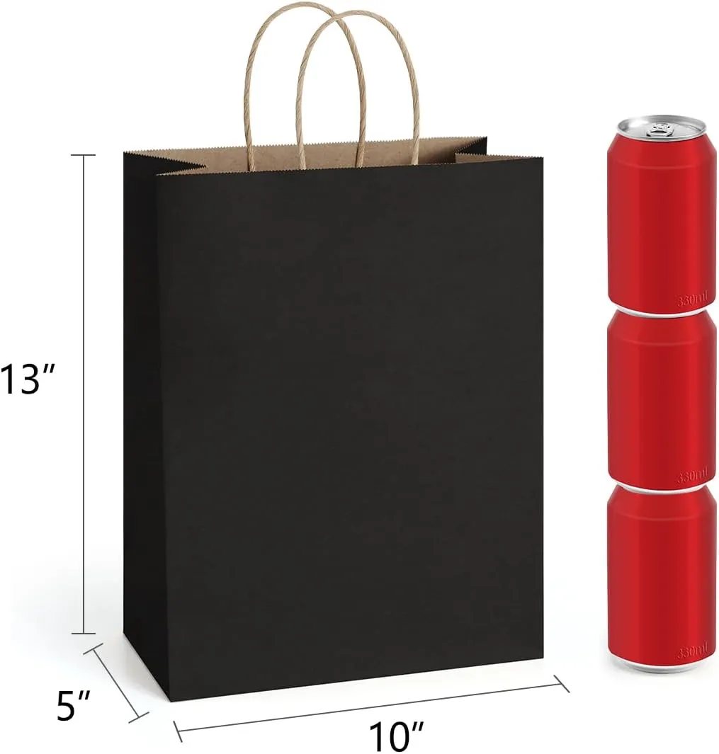 BagDream Gift Bags 10x5x13 25Pcs Kraft Paper Shopping Bags with Handles, for Gifts, Business, Merchandise, Retail, Party Favor, Black Recycled Paper Sacks